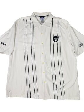 Vtg Reebok NFL Raiders Team of the Decades Pinstripe Button Up Shirt Mens XL